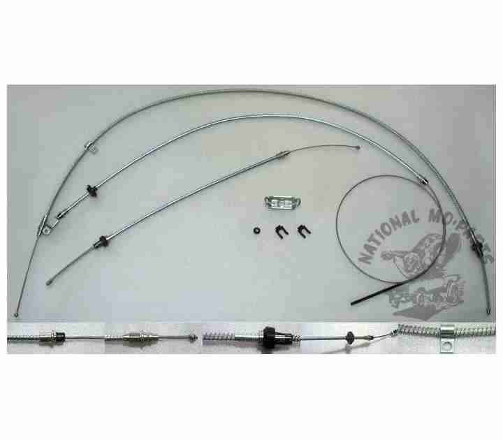 1967-71 A Body Long Wheelbase Parking Brake Cable 3pc Set, OEM Mild Steel (See Details for Fitment)-Repro