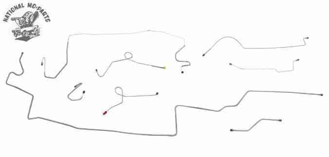 1968-9 A Body Right Port 2pc F to R Power Disc 8 3/4 Brake Line Kit 8pc, Stainless Steel