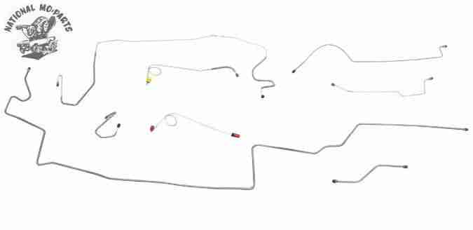 1968-9 A Body Right Port 2pc F to R Manual Disc 8 3/4 Brake Line Kit 8pc, Stainless Steel