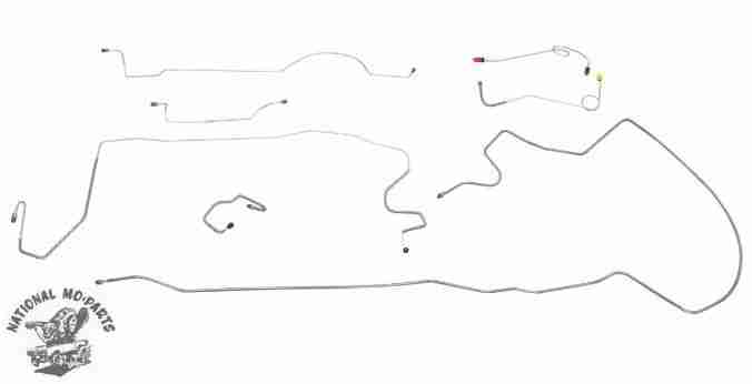1970-1 A Body Right Port 1pc F to R Power Drum 8 3/4 Brake Line Kit 7pc, Stainless Steel