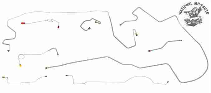 1970 A Body Right Port 2pc F to R Manual Disc 8 3/4 Brake Line Kit 8pc, Stainless Steel