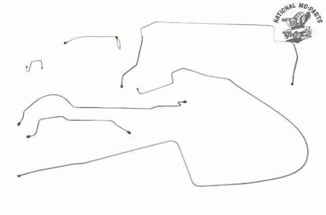 1966 B Body W/Hump Right Port 1pc F to R Manual Drum 8 3/4 Brake Line Kit 6pc, Stainless Steel
